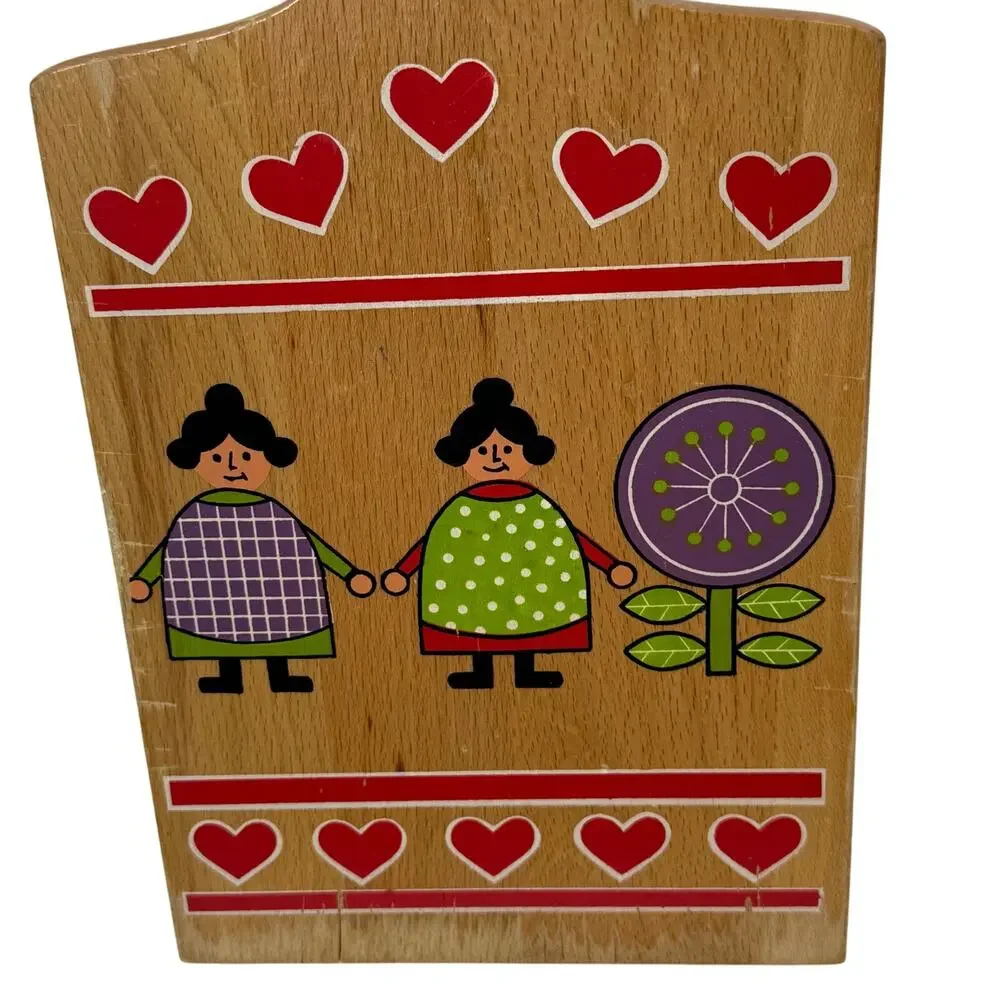 Vintage 60s Wooden Cutting Board Folk Art Dutch Girl Design 14